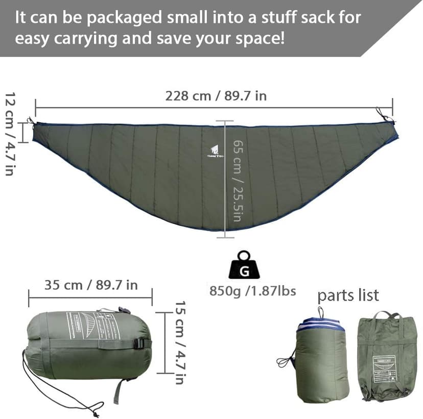 GEERTOP Ultralight Hammock Underquilt for Camping Full Length Camp Hammock Underquilts Warm 3-4 Seasons Essential Outdoor Survival Gear for Hiking Backpacking Travel