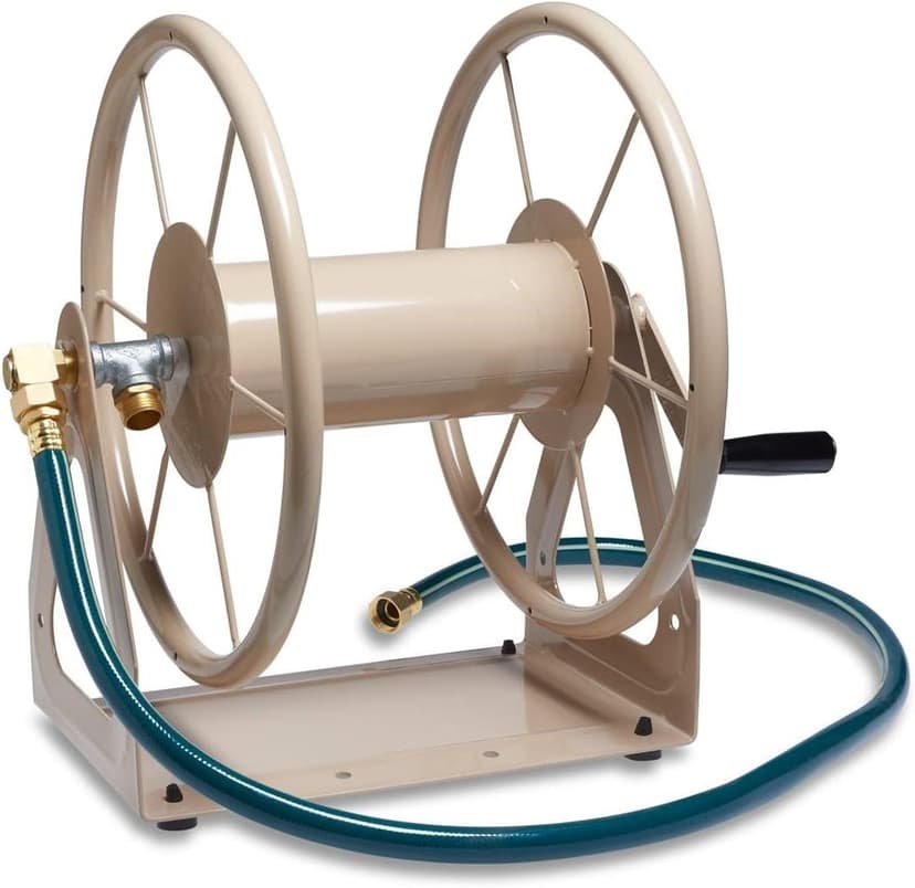 Liberty Garden Products 703-2 Multi-Purpose Steel Garden Wall/Floor Mount Hose Reel, Tan Poly