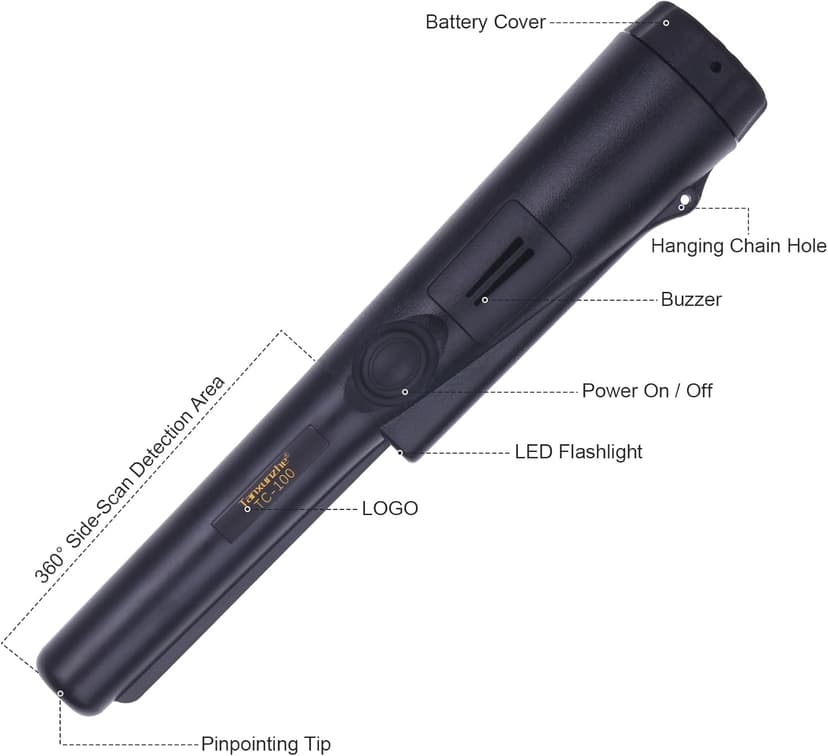 Metal Detector Pinpointer,Fully Submersible Waterproof IP68 Handheld Pin Pointer Wand, Search Treasure Pinpointing Finder Probe with 9V Battery for Adults, Kids… (Black)