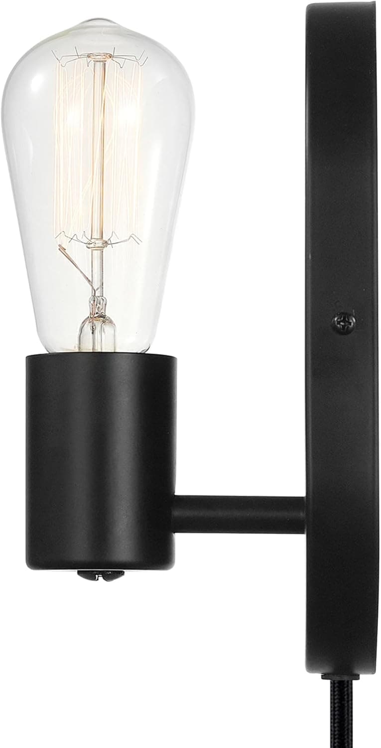 GLOBE Electric 51488 1-Light Plug-in or Hardwire Wall Sconce, Matte Black, 6ft Black Fabric Covered Cord, Inline On/Off Rocker Switch, Wall Lights for Bedroom, Bulb Not Included