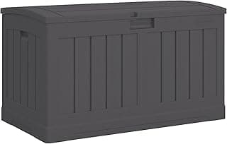 Suncast 50 Gallon Medium Capacity All Weather Construction Resin Outdoor Storage Deck Box with Arched Lid for Patio, Garden, or Pool, Peppercorn