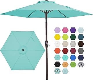 JEAREY 7.5FT Patio Umbrella Market Table Umbrella with 6 Sturdy Ribs, Push Button Tilt/Crank Outdoor Umbrella for Garden, Deck, Backyard, Pool and Beach,Teal Blue