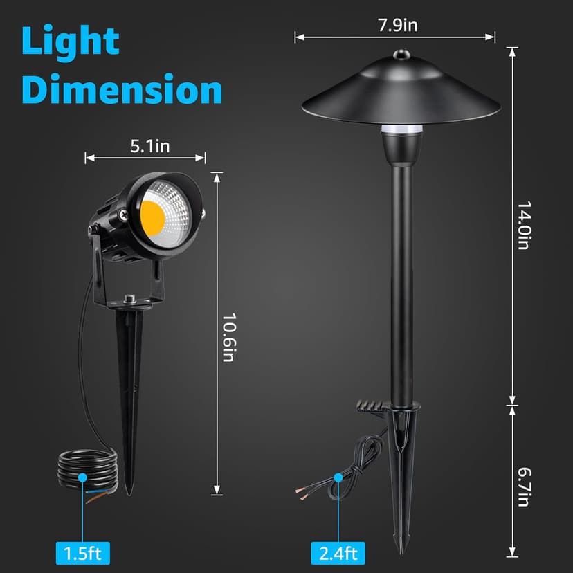 SUNVIE LED Landscape Lights 12V Aluminum Low Voltage Pathway Lights with Stake, Waterproof for Walkway Yard Garden, 12 Pack with Connectors