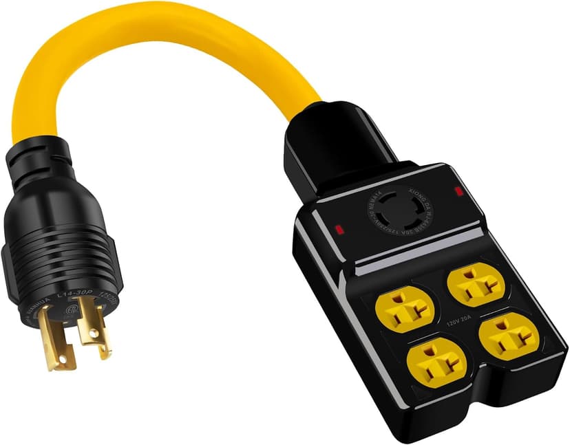 NEMA L14-30P to 4X 5-20R/5-15R&L14-30R Generator Adapter Extension Cord, 4 Prong 30 Amp to 110V,Twist Locking to 15 Amp/20 Amp Household Outlet, 125/250V 7500 Watts, ETL Listed (1.5FT)