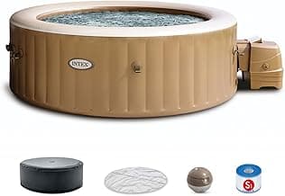 Intex PureSpa 6 Person Bubble Massage Inflatable Hot Tub Spa Set, Sahara Tan - Portable Outdoor Spa Plus Water Heater Pump, Foam Cover, Dispenser Ball