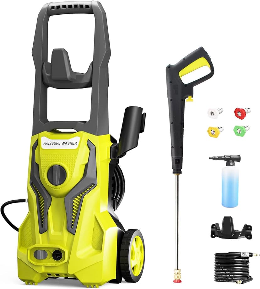 Power Washers Electric Powered - 4800PSImax 3.2GPM High Pressure Washer Car Cleaning Machine with Adjustable Spray Nozzle and Foam Cannon for Home Driveway Patio Deck, Olive Yellow