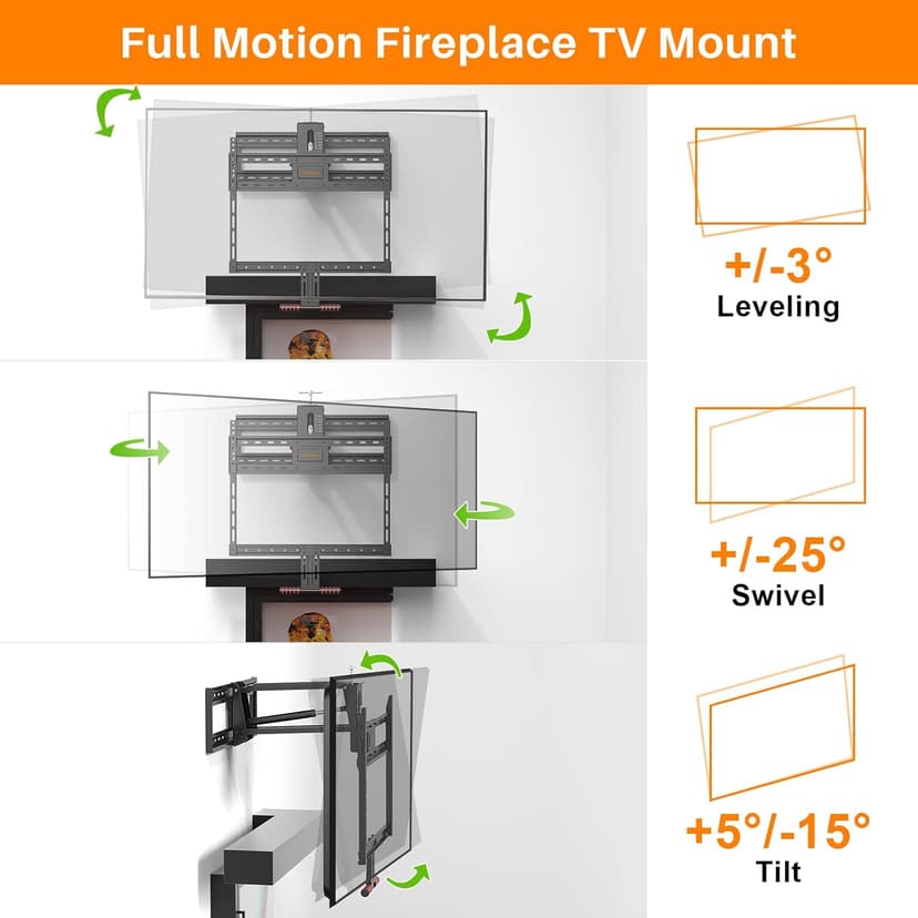 Fireplace Pull Down TV Mount Over Fireplace with Height Adjust for Most 43" - 80" TVs, Max VESA 600x400mm, up to 80lbs, Above Fireplaces TV Mount