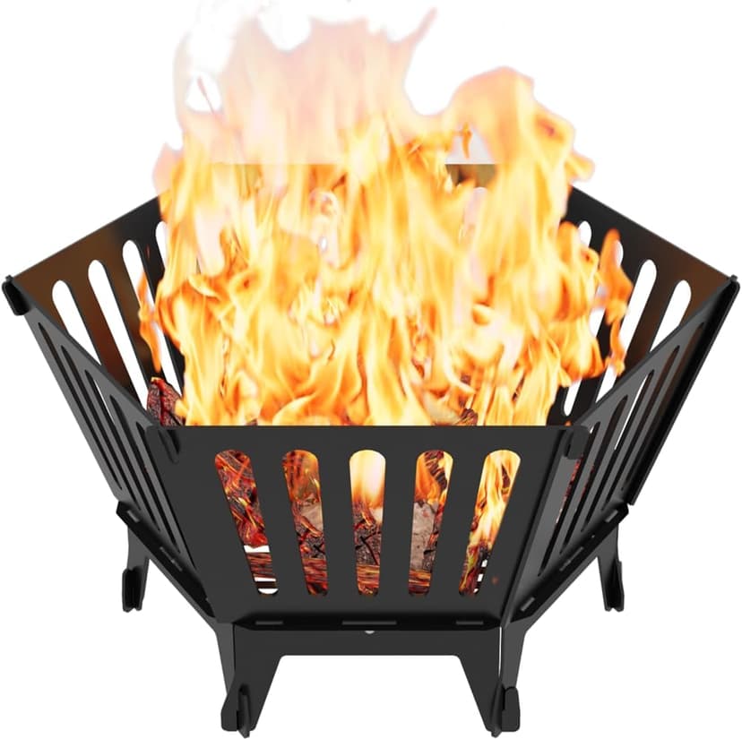 22.5 Inch Portable Plug Fire Pit for Camping, Detachable Outdoor Wood Burning Firepit with Carrying Bag for Outside Patio Heating, Picnic, Bonfire and BBQ, Vertical Hollow Style