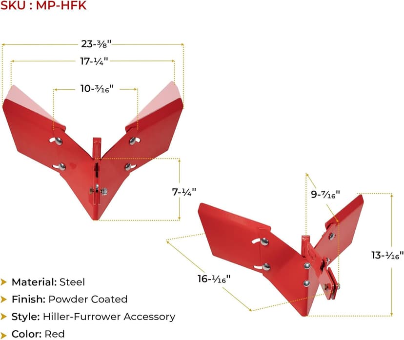 Mytee Products 15683 Hiller-Furrower Attachment for Rear Tine Tillers, Adjustable Wing, Three Kinds of Connection, Garden Tiller for Large and Small Areas of Land Cultivation & Clean Lands