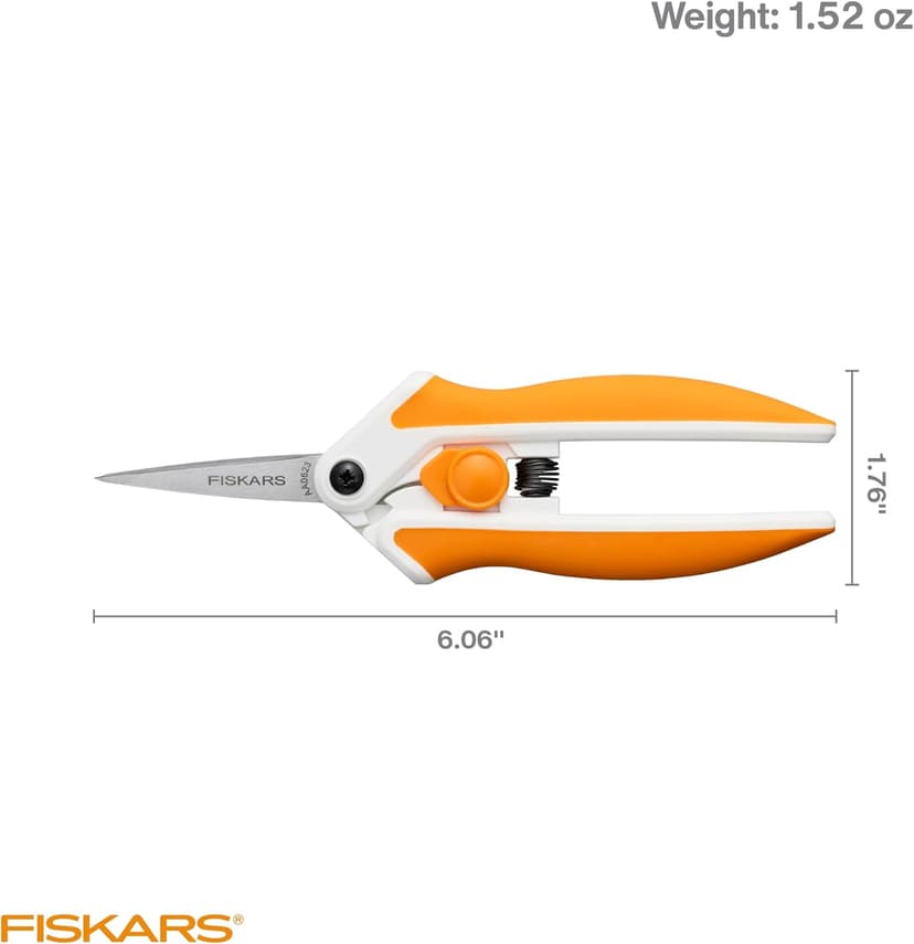 Fiskars Micro-Tip Spring Assisted Scissors, Precision Cutting Stainless Steel Blades, Comfort Handle, Cut Details in Fabric, Sewing Scissors and Arts and Crafts Tools