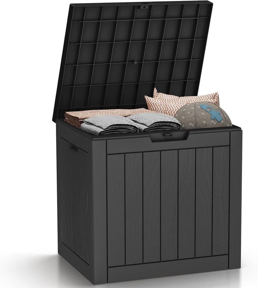 DRATO Deck Boxes, 31 Gallon Outdoor Storage Box for Patio Cushion, Sports Equipment, Garden Tools, Waterproof and UV Resistant, Lockable Black