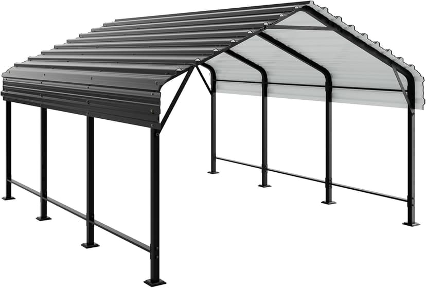 JAMFLY 12X15 FT Carport, Heavy Duty Carport Canopy with Galvanized Steel Roof and Frame, Metal Carport Upgraded Extra Large Garage for Pickup, Boat, Car and Tractors