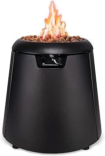 TIKI 28.5-Inch Customizable Propane Fire Pit, 40,000 BTU Outdoor Gas Fire Pit with Lava Rocks & Burner Cover – Modern Black Design for Patio, Backyard, and Outdoor Spaces