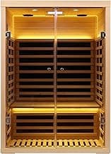 Hemlock 2 Person Low EMF Far Infrared Sauna, Home Indoor Sauna, Luxury Tempered Glass Doors, 1780w, App & LCD Panel Control, Bluetooth Speakers, Chromotherapy Lights, Reading Lights