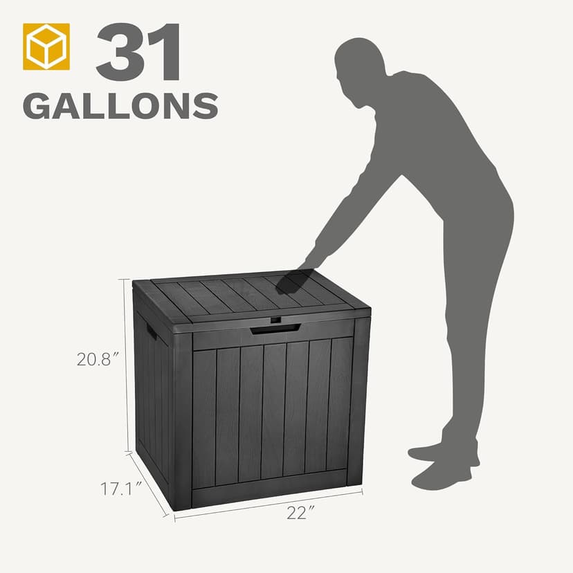 DWVO 30 Gallon Outdoor Storage Box with Side Handles and Lockable Lid, Weatherproof Resin Deck Box for Patio, Cushions, Garden Tools, and Supplies - Black