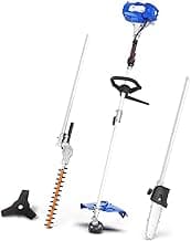 26cc Weed Wacker Gas Powered, String Trimmer/Edger, Pole Saw, Hedge Trimmer and Brush Cutter Blade, 4-in-1 Multi Yard Care Tools, Rubber Handle & Shoulder Strap Included