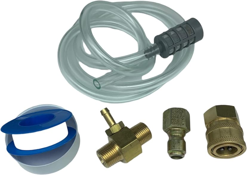 Kit Pressure Washer Chemical Detergent Soap Down Stream Injector 3-5 GPM 2.1 Orifice, Hose Filter & 3/8 NPT Size Quick Connects Various