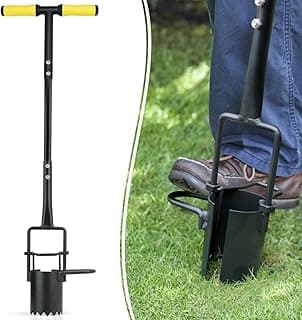 Colwelt Bulb Planter Tool Long Handle, Serrated Base Gardening Bulb Transplanter with Soft Grip, Heavy Duty Long Handled Bulb Planter Sod Plugger for Digging Holes to Plant Tulips, Iris, Daffodils