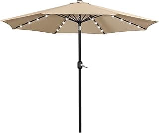 Yaheetech 11FT Solar Umbrella Lighted Patio Umbrella w/Tilt & Crank Lift System, Outdoor Market Sunshade with 32 LED Lights for Pool, Porch, Garden, Deck, Backyard, Tan
