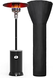 PAMAPIC 48000 BTU Patio Heater, Outdoor Propane Heater 2 in 1 Table Design, Double-Layer Stainless Steel Burner, Wheels, Triple Protection System, Outdoor Heater for Home and Residential,Black