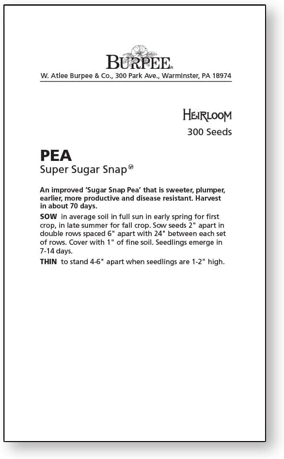 Burpee Super Sugar Snap Pea Seeds 300 seeds