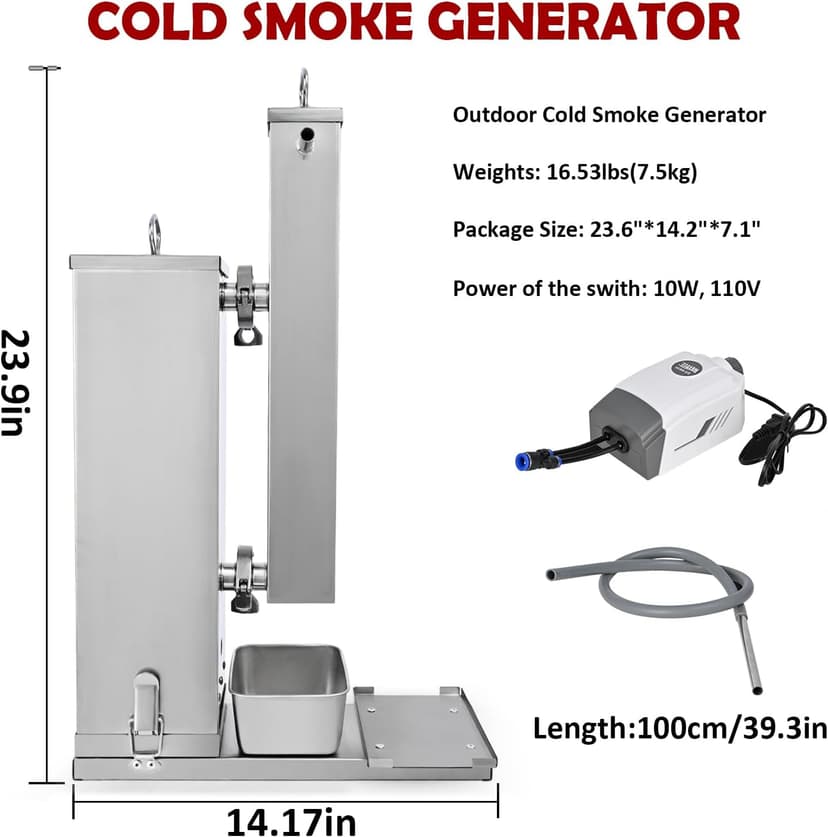 Cold Smoke Generator, 16 Hours Continuous Smoke, Stainless Steel Pellet Smoker Tube, Portable Electric Smoke Maker Outdoor Smoker Accessories for Meat Vegetables