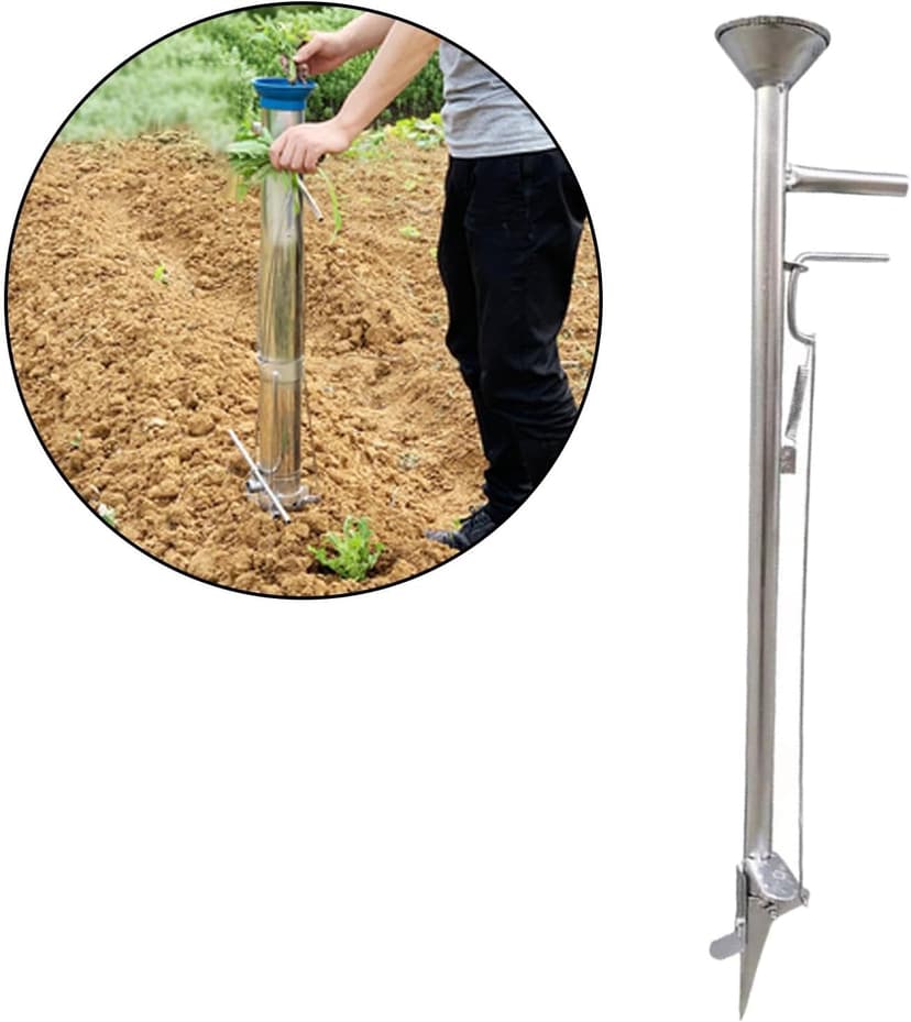 Garden Seeder Bulb Planting Tool, Agriculture Garden Sowing and Fertilization Vegetable Seeder,Manual Planter,Long Handled Bulb Planter Tools for Beans Cotton, Length 93cm