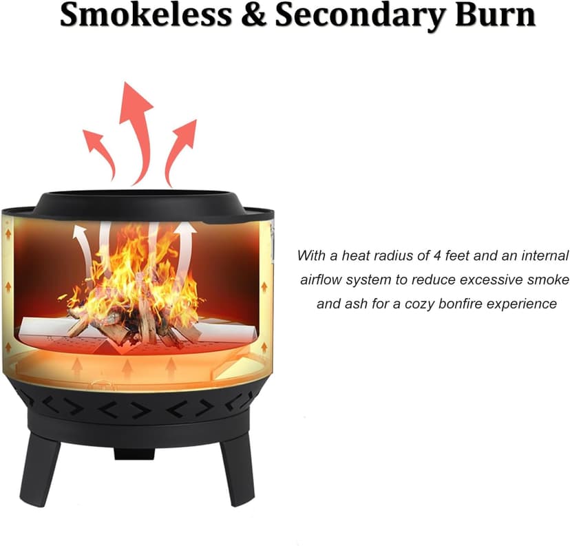 Aoxun Smokeless Fire Pits, 19 in Burning Portable Firepit with Removable Ash Pan& Waterproof Cover for Outside Wood Burning, for Patio, Camping, Backyard, BBQ