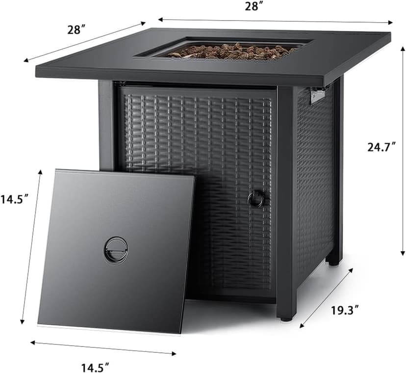 Devoko 28 inch Patio Propane Fire Pit 50,000 BTU Outdoor Gas FirePit Table with Lid and Lava Rock for Garden, Courtyard and Backyard, Black