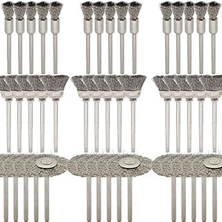 45-Piece Wire Brush Set - Metal Rust Removal, Polishing, Cleaning - Shaft 1/8″ (3mm) - Removes Burrs, Dust, and Oxide Layer - Handles Rough Surfaces - Designed for Industrial and DIY Enthusiasts