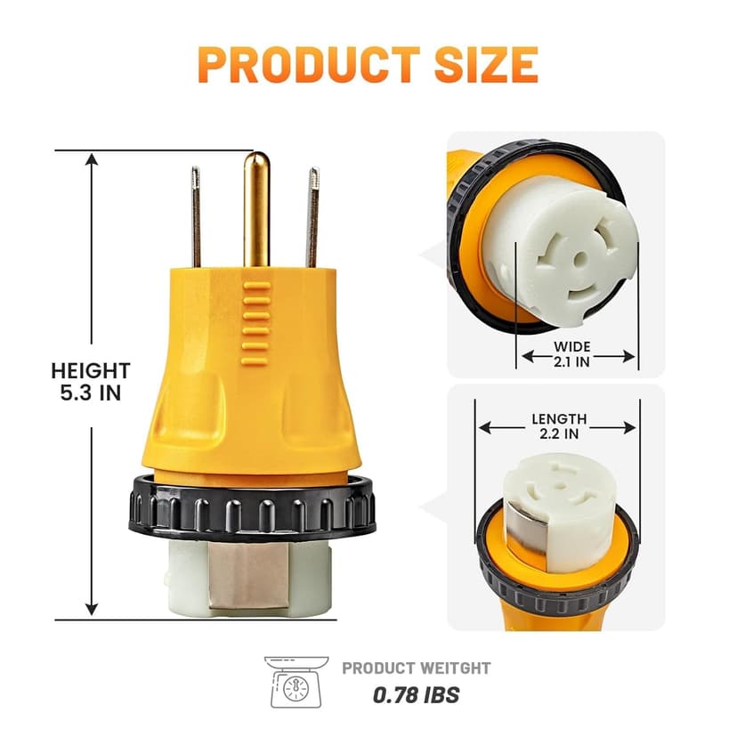 MECMO NEMA 14-50P to SS2-50R Twist Lock RV Generator Adapter, 50 Amp 14-50P RV Generator Plug to Shore Power Adapter, 125/250V for 50A Transfer Switch Power Inlet Box, RV Camper, Generator to House