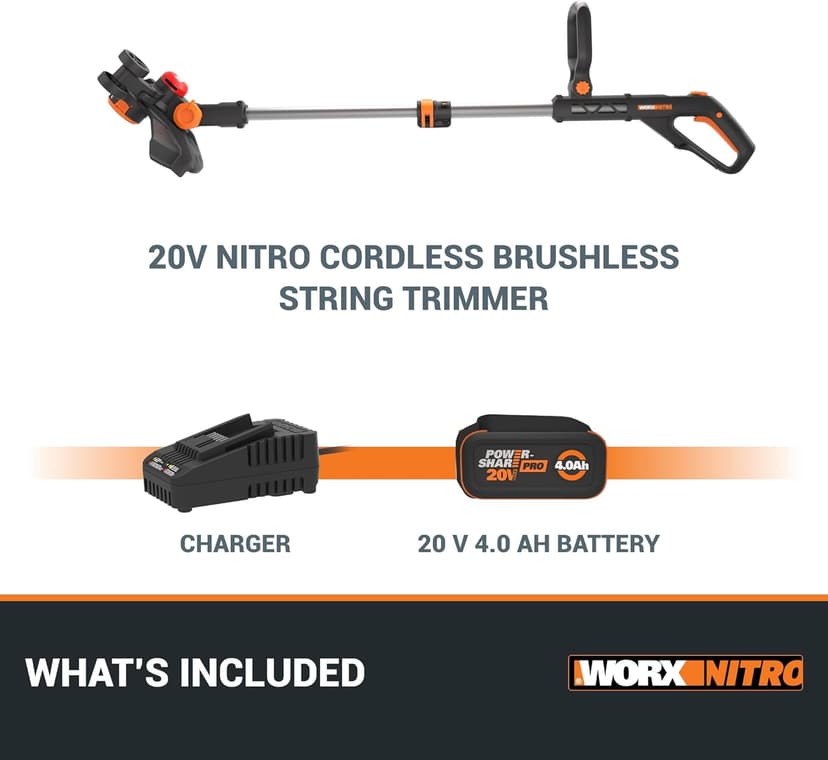 Worx Nitro 20V 13" Cordless String Trimmer with Brushless Motor, 3-in-1 Grass Trimmer Edger Mini-Mower, Lightweight Weed Trimmer COMMAND FEED Instant Line Advancement WG173– Battery & Charger Included