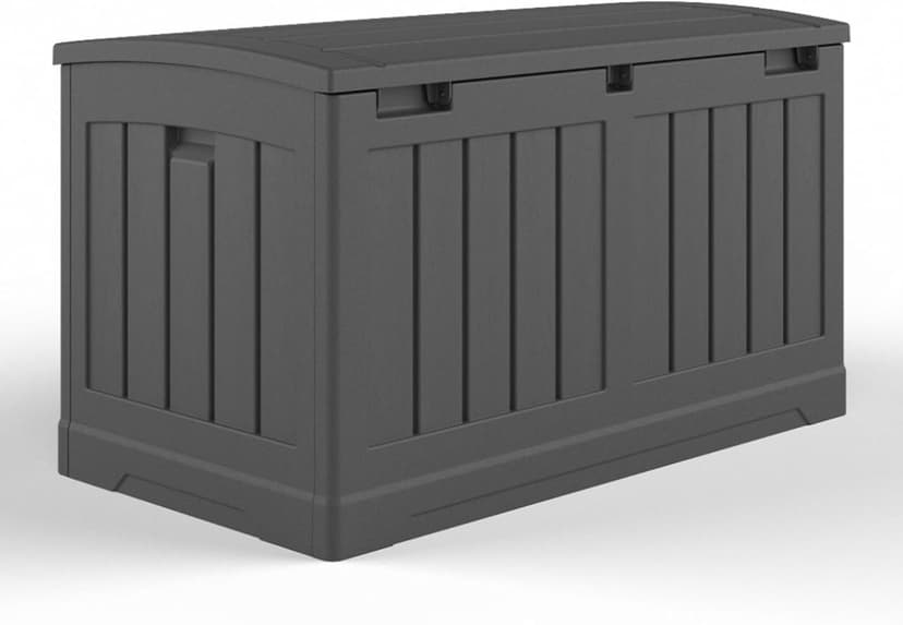 Suncast 50 Gallon Medium Capacity All Weather Construction Resin Outdoor Storage Deck Box with Arched Lid for Patio, Garden, or Pool, Peppercorn