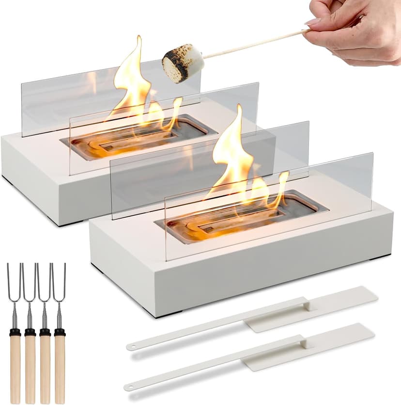 Tabletop Fire Pit Outdoor Portable Table Top Firepit Indoor Tabletop Fireplace for Patio Balcony Living Room Table Decor Family New Year Party Friday Night Dinner - 2 Pack