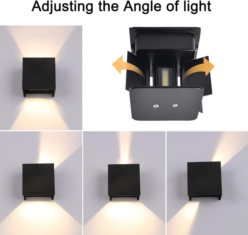 2 Pack LED Outdoor Wall Lights Exterior/Interior, Up and Down Lights IP65 Waterproof Wall Sconces, Square Aluminum Outdoor Wall Lighting Fixtures, Modern Black 12W 3000K Warm Lights