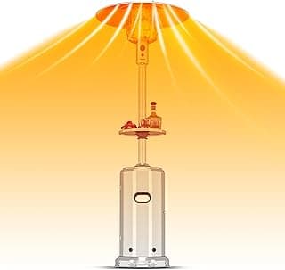 Stainless Steel Propane Patio Heater,48000BTU Outdoor Gas Heater with Ignition Systems and Wheels, Deck Heater for Backyard Garden Restaurant Cafes,Double-Layer Burner,Cover Up 200 Sq.ft
