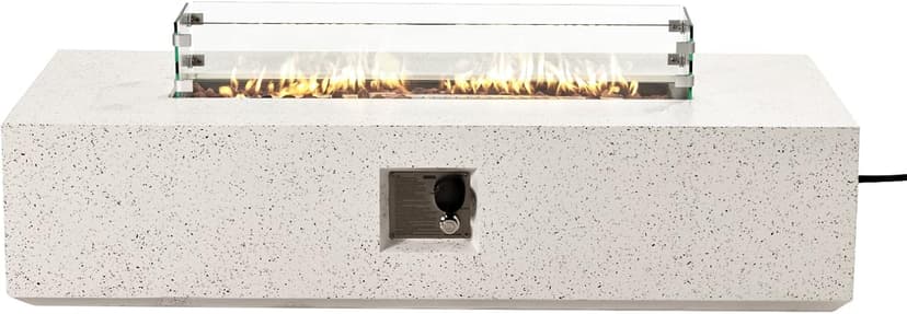 COSIEST Outdoor Propane Fire Pit Table 56" x 28" Rectangle Beige Compact Concrete-Like Finish, CSA Certified, 50,000 BTU,Wind Guard, Tank Outside, Free Lava Rocks, Fits 20lb Tank Outside, Raincover