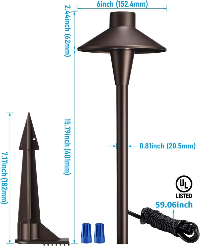 LEONLITE 3CCT Low Voltage Pathway Lights, 12-24V LED Landscape Path Light, 3000K/4000K/5000K Selectable, CRI90, IP65 Waterproof Landscape Lighting, Aluminum Housing, Oil Rubbed Bronze, Pack of 6
