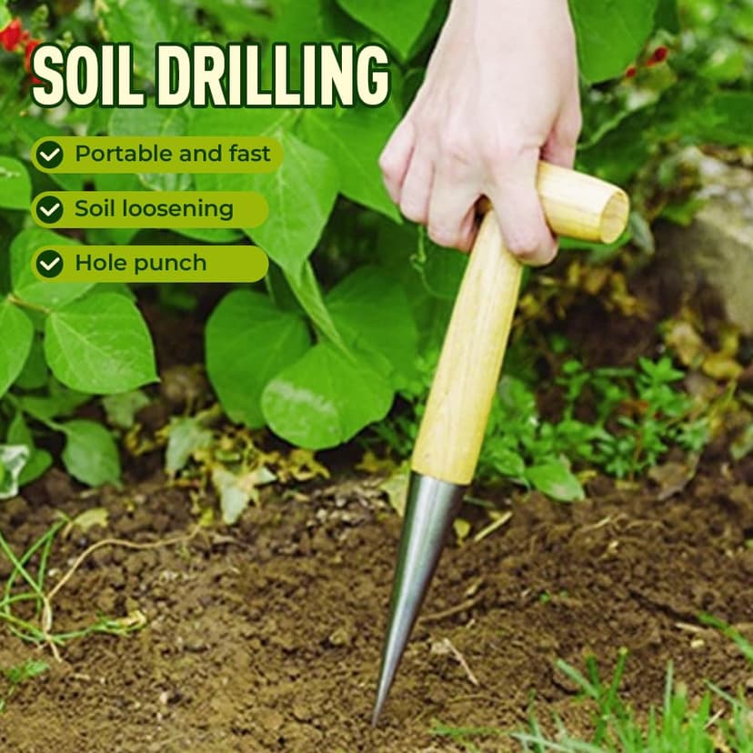Plant Hole Digger for Planting, Seed Dibber Garden Tool, Hand Dibbler Seed Planter Tool,Bulb Planter Tool, Seeds Transplanting Plants Planting Bulbs, T Wooden Handle - Easy to Drill Holes (3PCS)