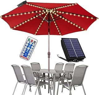 Solar Umbrella Lights Outdoor, Waterproof Solar Powered Patio Umbrella Lights Strings with 104 LEDs 8 Lighting Modes Remote Control, Warm White