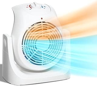 LifePlus 2 in 1 Heater Fan Combo, Portable Cooling Desk Fan, Air Circulator Fan 45° Tilt, 2 Wind Speeds, 1500W Overheat Protection Personal Small Floor for Home Office White