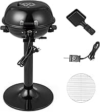 COSTWAY Electric BBQ Grill, Portable Grill with Metal Cooking Grilling Rack, Detachable Temperature Control & Removable Grease Collector, Outdoor Freestanding Grill for Camping &Tailgating (Black)