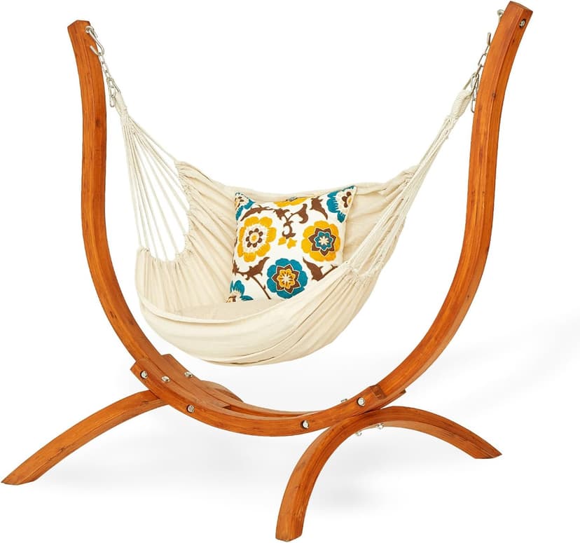 Premium Wooden Hammock Stand only (500 lbs/226kg), Sun Protection & Rain Resistant, Heavy Duty Premium Solid Wood Hammock Chair for Indoor or Outdoor Use, Safe & Stable (Hammock Not Included)