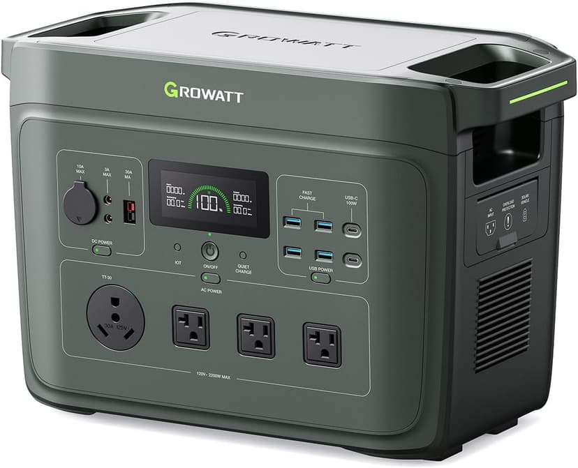 GROWATT Portable Power Station，Infinity 2000 Green Electric Solar Generator，2048Wh LifePO4 Battery,2200W AC Output for Home Use, Outdoor Camping, RVs and Emergency Backup(Solar Panel Optional)