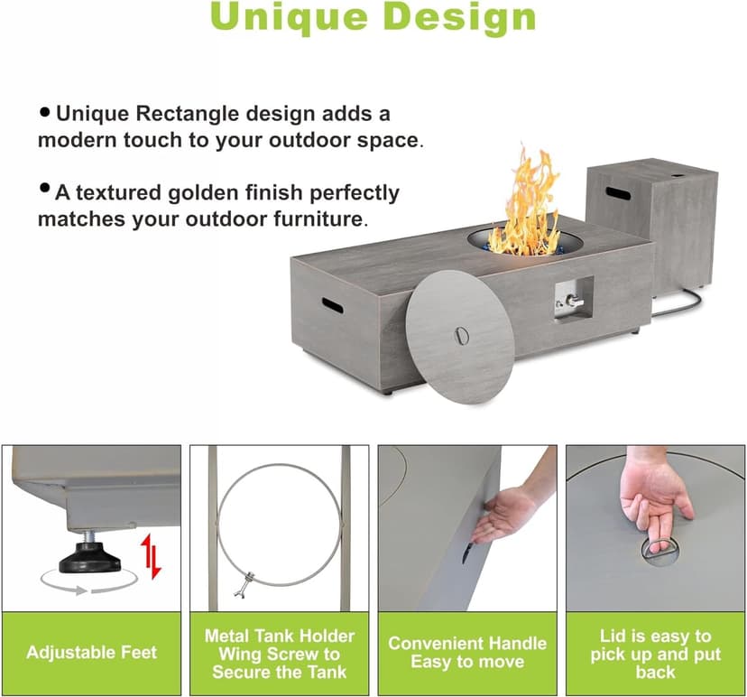 48" Propane Fire Pit for Backyard with Round Burner - 50,000 BTU Fire Pit Table with Lid, Rocks, Cover & Tank Storage - Outdoor Gas Fireplace for Patio and Deck (Grey, 48" Standard)