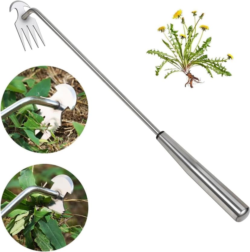 Weed Puller Tool Garden Weed Pulling Tool,Portable Garden Stainless Steel Weeder Tool Uprooting Weeding Tool 4 Teeth Manganese Steel Forged Hand Weeder for Vegetable Gardening Planting Weeding 16inch