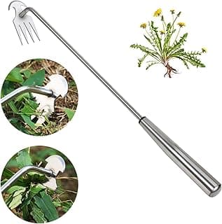 Weed Puller Tool Garden Weed Pulling Tool,Portable Garden Stainless Steel Weeder Tool Uprooting Weeding Tool 4 Teeth Manganese Steel Forged Hand Weeder for Vegetable Gardening Planting Weeding 16inch