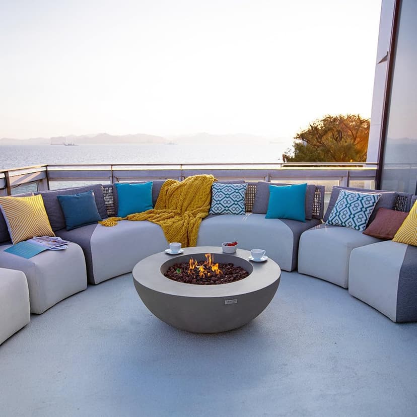Elementi Lunar Fire Bowl Outdoor Fire Pit Table 42 Inches Round Firepit Concrete Patio Heater Electronic Ignition Backyard Fireplace Cover Lava Rock Included Liquid Propane