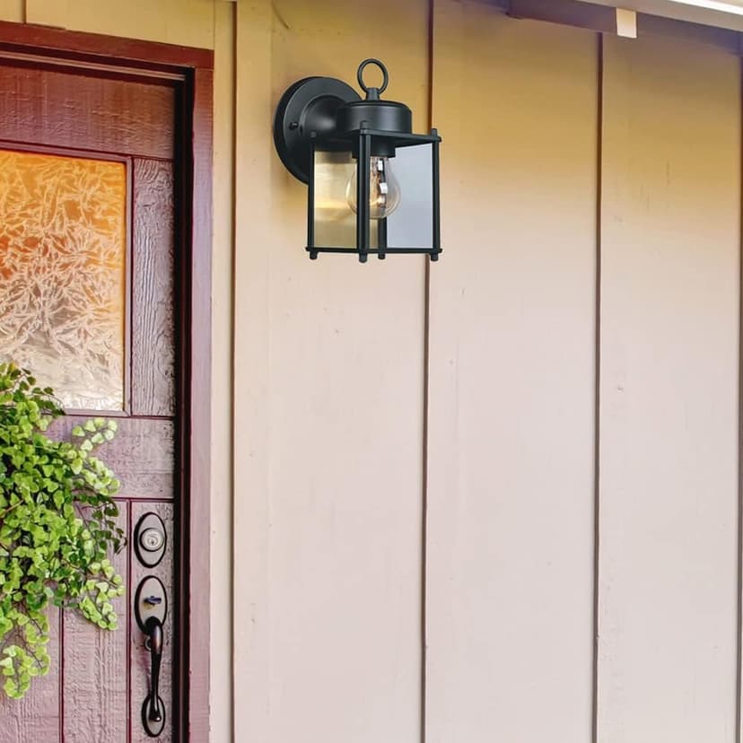 DESIGNERS FOUNTAIN Preston Outdoor Light Fixture, 8 Inch, Exterior Wall Mount Lantern Sconce, Clear Glass Porch Lights for Front Door, Patio, and House Garage, Black, 1161-BK