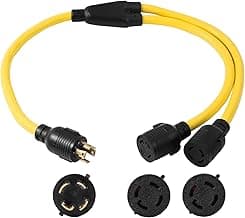 ONETAK NEMA L14-30P to 2 Outlet Port L14-30R Y Splitter Twist Lock 10 AWG 120V/240V 30 Amp 4 Prong Male Plug Female Receptacle Generator Power Cord Adapter